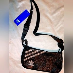 Silver on black sparkly Adidas shoulder bag